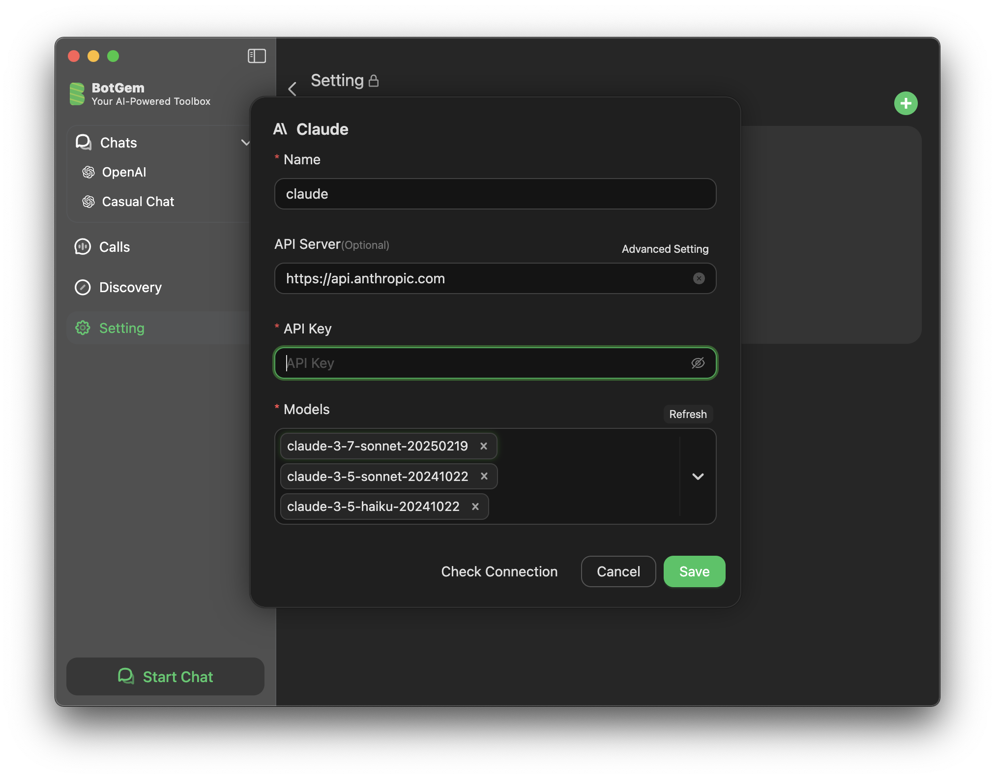Anthropic Claude Settings Interface