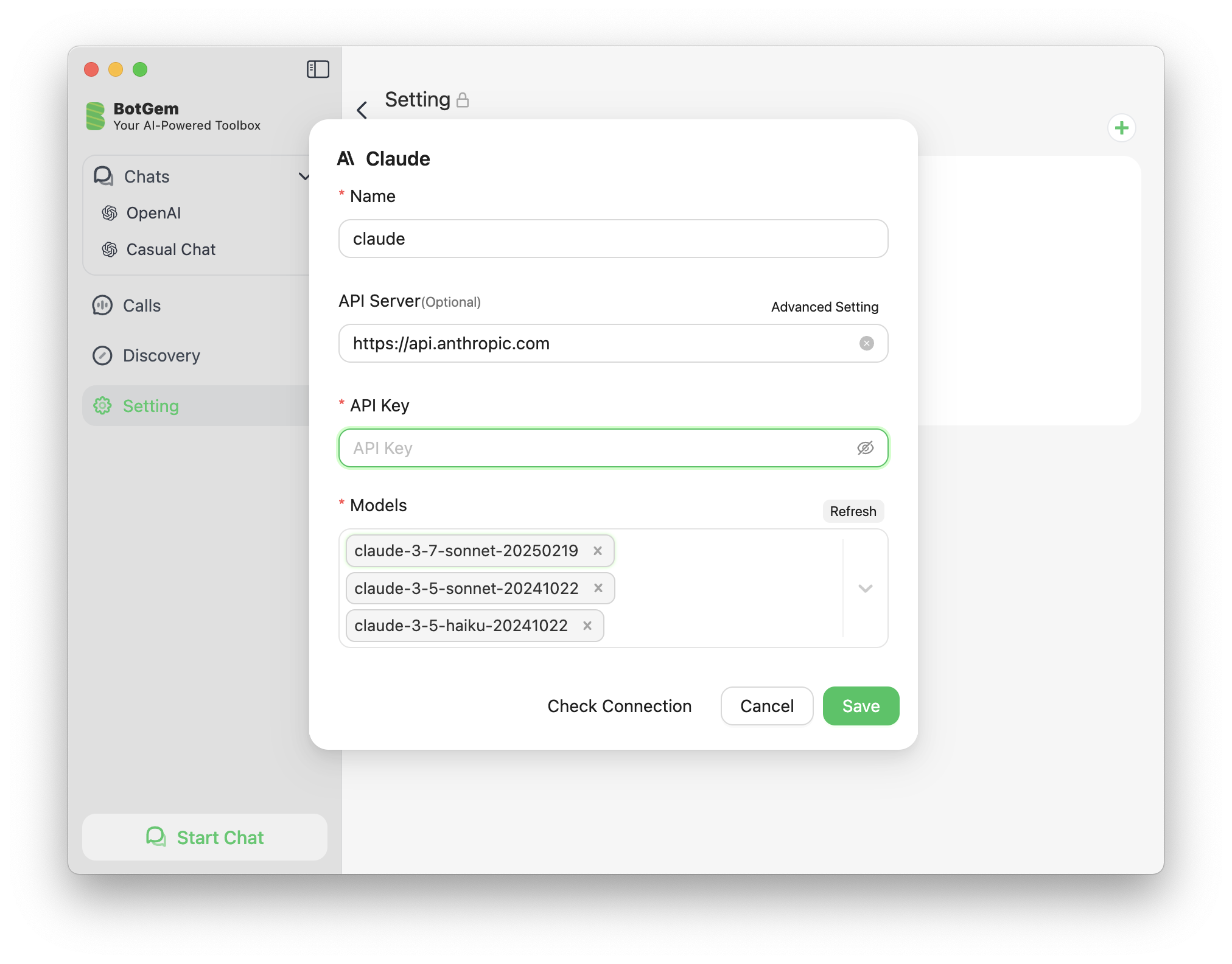 Anthropic Claude Settings Interface
