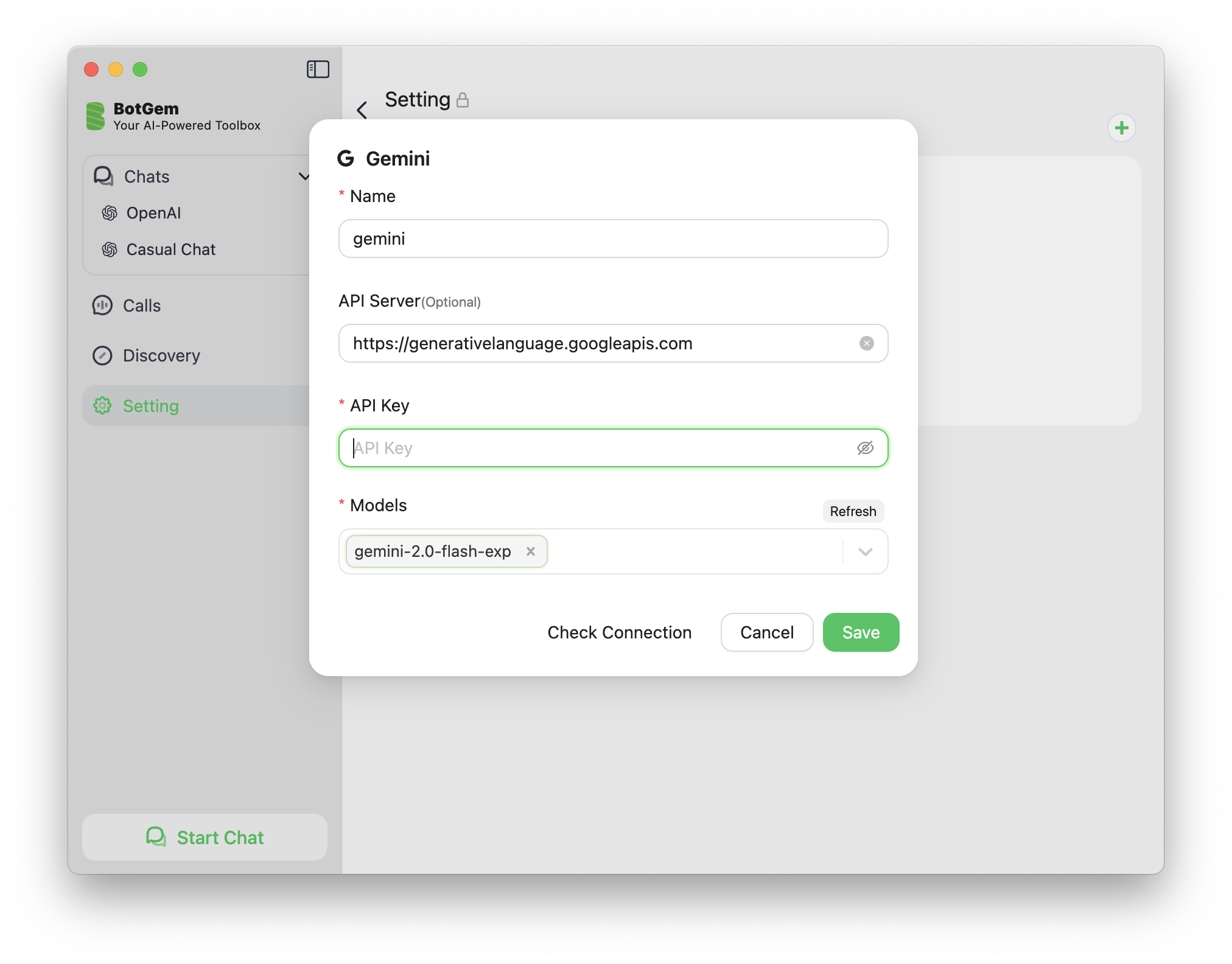 Google Gemini Settings Interface