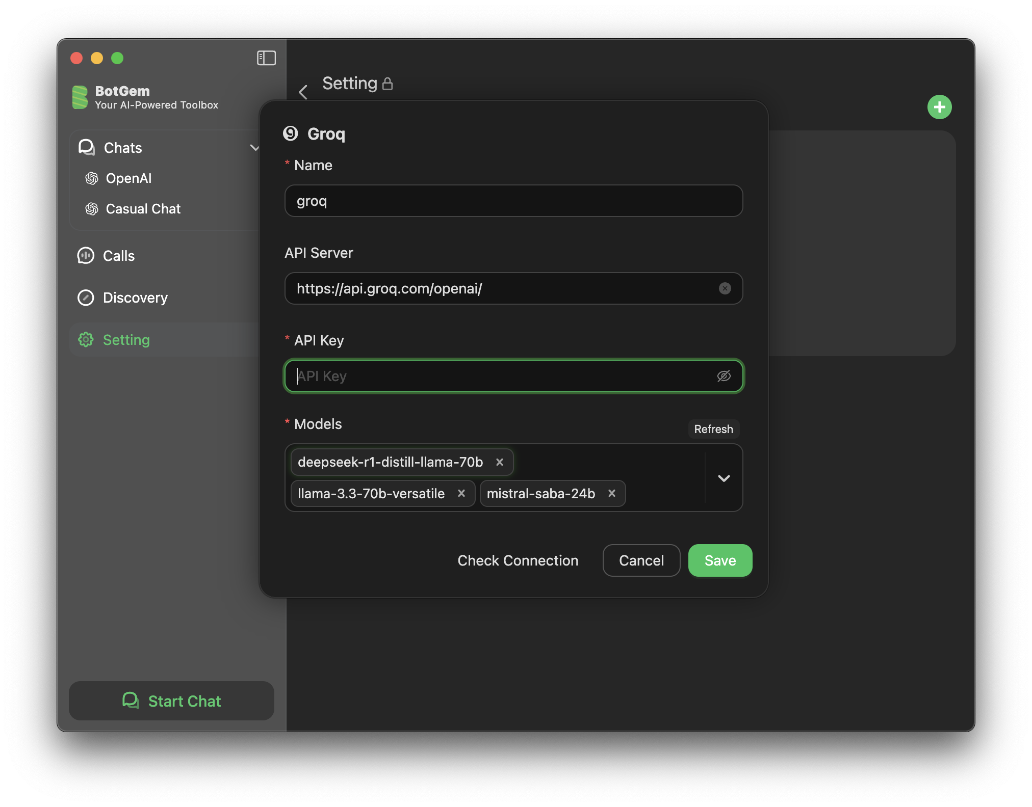 Groq Settings Interface