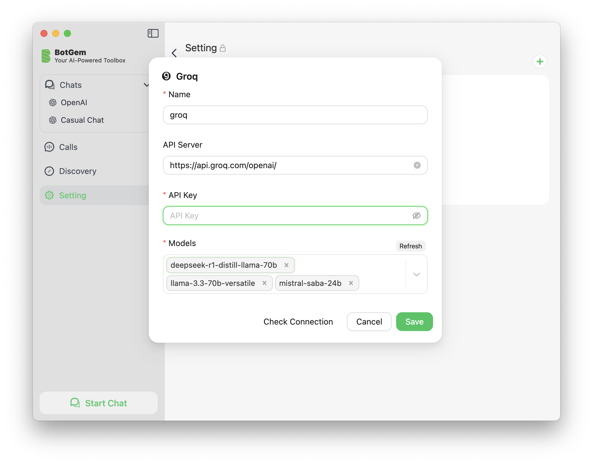 Groq Settings Interface